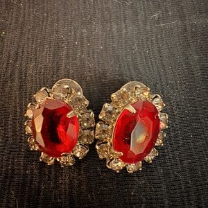 Vintage-Inspired Red Crystal Cluster pierced earrings look like real rubies